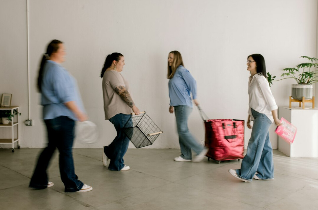 group of shoppers acting strange